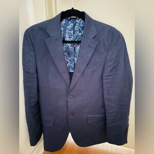 Blue Linen Navy Men's Two-Button Blazer